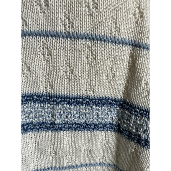 Reba Rose White Blue Stripe Long Line Short Sleeve Cardigan Coastal Grandma 22/2 - Picture 4 of 8